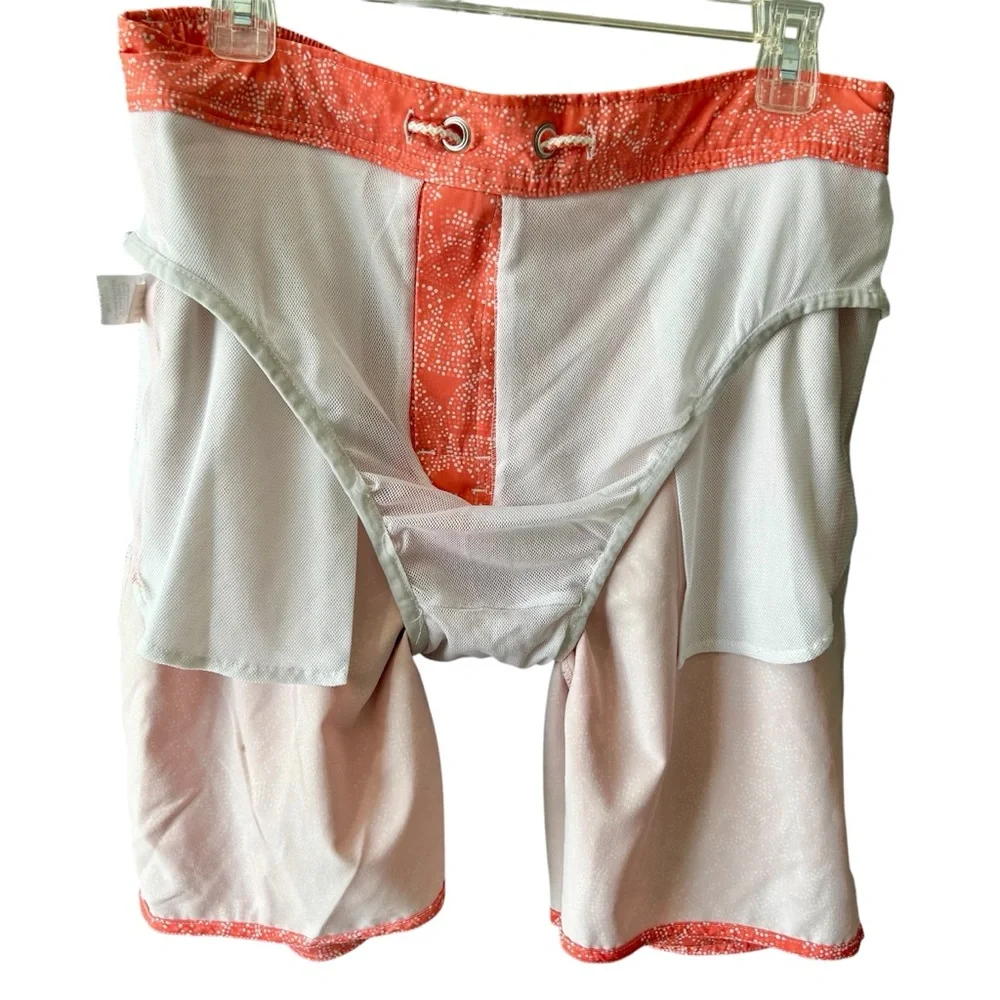 Johnnie-O Men’s Medium Swim Trunks Orange White Coral Sand-dollar Pattern